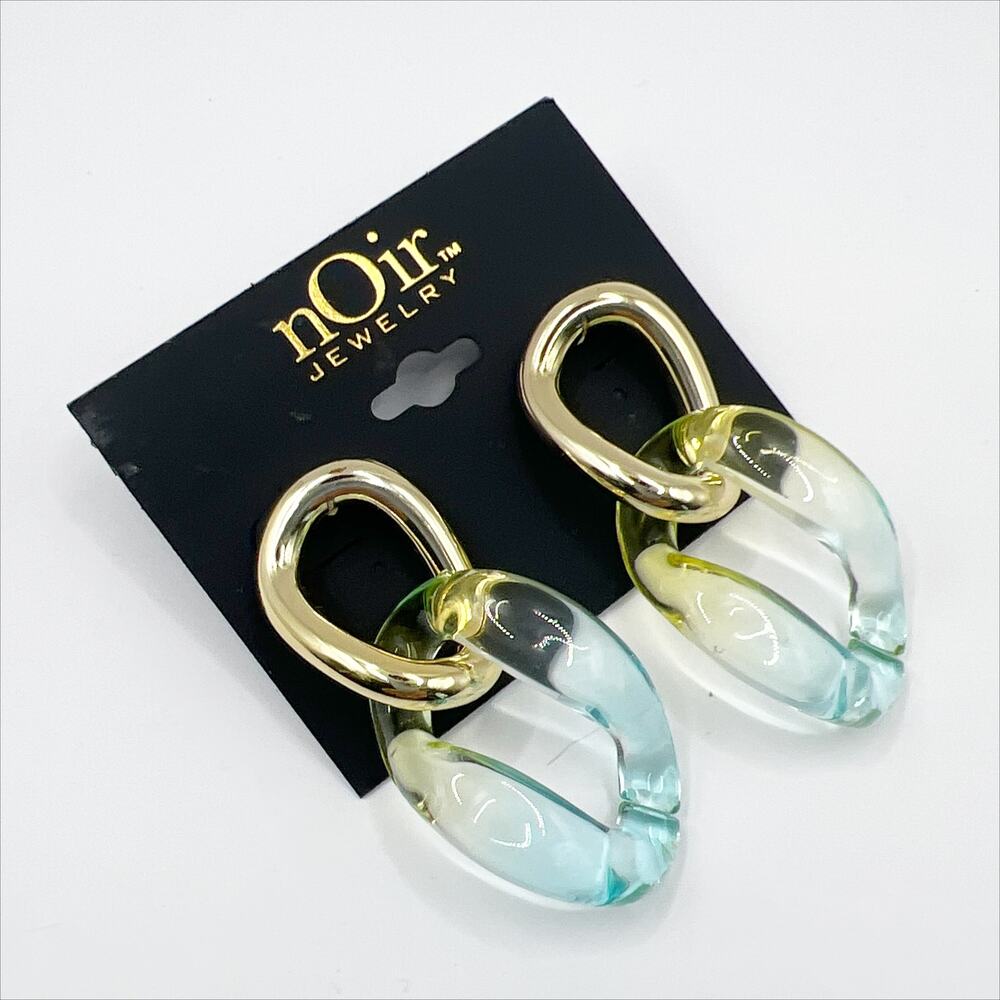 Noir 2" Ombre Acrylic Chain Earrings Blue/Clear/Yellow Ombre Post Back